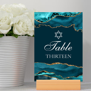 Bat Mitzvah Party Teal Gold Star of David Table Number