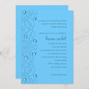 Bat Mitzvah Pearls and Lace Turquoise on Any Colou Invitation