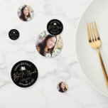 Bat Mitzvah Photo Black Gold Script Elegant Floral<br><div class="desc">Add some extra style to your favourite Bat Mitzvah’s celebration party with this customisable table confetti! A chic, stunning, white and gold glitter floral watercolor with faux gold foil script typography and white san serif type overlay a dramatic black background on one side. Your Bat Mitzvah’s photo and more flowers...</div>