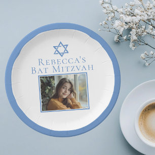 Bat Mitzvah Photo Blue Star of David Party Paper Plate