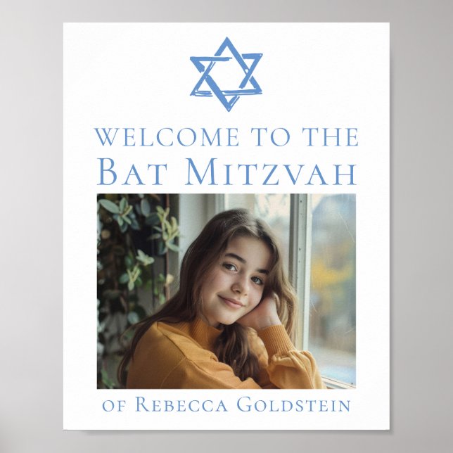 Bat Mitzvah Photo Blue Star of David Party Poster (Front)