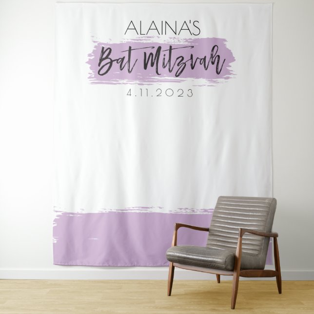 Bat Mitzvah Photo Booth Party Backdrop Lavender  Tapestry (In Situ)