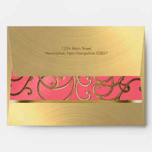 Bat Mitzvah Pink and Gold Filigree Swirls Envelope