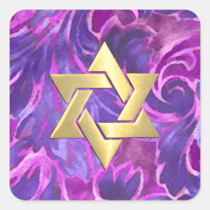 Bat Mitzvah Pink and Purple Watercolor Damask Square Sticker