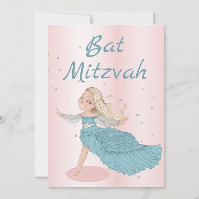 Bat Mitzvah Pink Blue Silver  Invitation (Back)