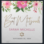 Bat Mitzvah Pink Floral Gold Script Challah Cover Napkin<br><div class="desc">Here’s a great addition to your Bat Mitzvah festivity. Celebrate with this stunning, modern, stylish personalised challah cover cloth napkin to add to her special day. A chic, elegant, pink and peach floral watercolor with faux gold foil script typography, Star of David and modern dusty rose and grey sans serif...</div>
