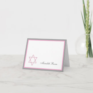Bat Mitzvah Pink Floral Star Thank you notes