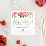 Bat Mitzvah Pink Floral Watercolor Gold Script Napkin<br><div class="desc">Be proud, rejoice and showcase this milestone of your favourite Bat Mitzvah! Celebrate with this stunning, modern, stylish, custom paper napkin. A chic, elegant, pink and peach floral watercolor with faux gold foil script typography, Star of David and modern dusty rose and grey sans serif type overlay a white background....</div>