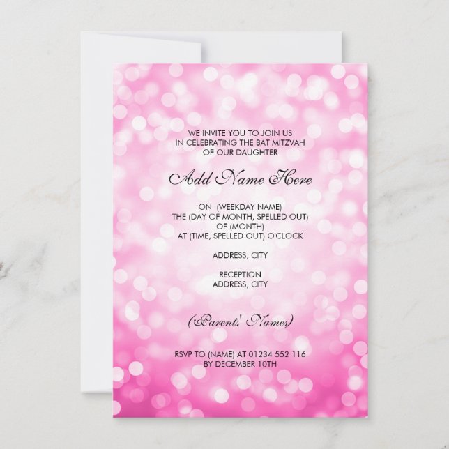 Bat Mitzvah Pink Glitter Lights Invitation (Front)
