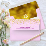 Bat Mitzvah Pink Gold Foil Dots Return Address Envelope<br><div class="desc">Open up this light pink envelope and you’ll find a surprise, graphic visual of a white Star of David against a background of sparkly gold faux foil. The custom, pre-addressed, return address side is also sprinkled with gold faux glitter dots. Celebrate this milestone of your favourite Bat Mitzvah whenever you...</div>