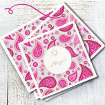 Bat Mitzvah Pink Gold Pattern Modern  Napkin<br><div class="desc">Set the scene for a modern themed celebration.
Pink is the background colour for this paisley elegant custom Bat Mitzvah design featuring a Star of David.
Easily change the information for your own custom party. 
From a range of custom stationary  and products from Chessie's Fine Designs.</div>