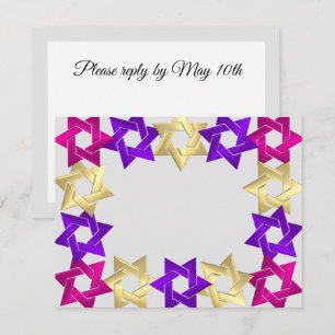 Bat Mitzvah Pink Gold Purple Star Any Colour RSVP Card