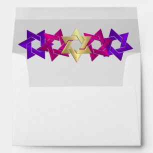 Bat Mitzvah Pink Gold Purple Star on Any Colour Envelope