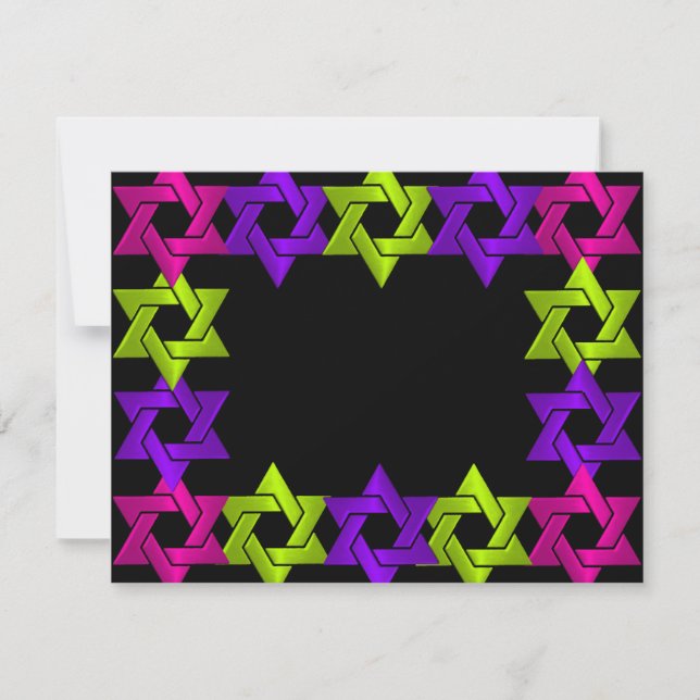 Bat Mitzvah Pink Green Purple Star Any Colour RSVP Card (Front)