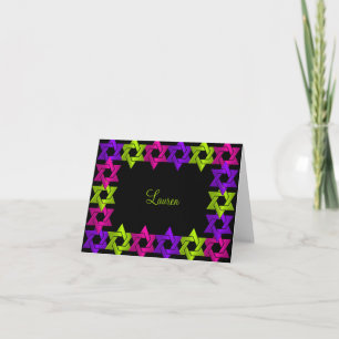 Bat Mitzvah Pink Green Purple Star on Any Colour Thank You Card