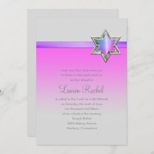 Bat Mitzvah Pink Ombre Ribbon and Star Invitation