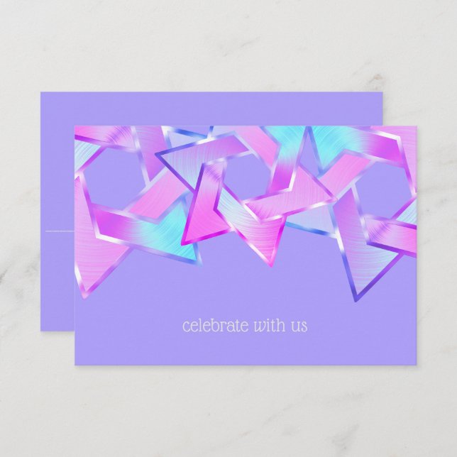 Bat Mitzvah Pink Purple Blue Star of David Invitation (Front/Back)