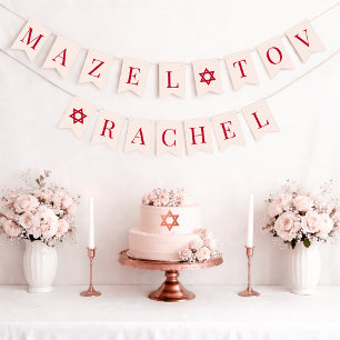 Bat Mitzvah Pink Red Mazel Tov Girl Name 6 Letters Bunting
