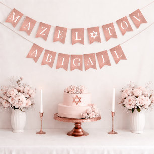 Bat Mitzvah Pink Rose Gold Mazel Tov 7 Letter Name Bunting