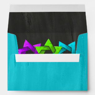 Bat Mitzvah Pink Turquoise Green Stars Chalkboard Envelopes