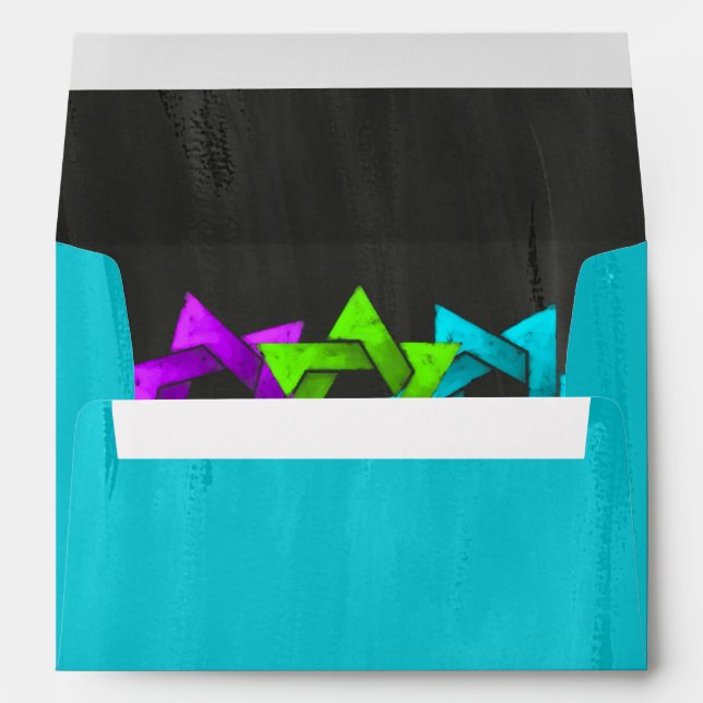 Bat Mitzvah Pink Turquoise Green Stars Chalkboard Envelopes (Back (Bottom))
