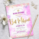 Bat Mitzvah pink watercolor gold foil script girly<br><div class="desc">Be proud, rejoice and showcase this milestone of your favourite Bat Mitzvah! Send out this stunning, modern, sparkly gold faux foil and glitter dots and typography script against a soft pink watercolor background, personalised invitation for an event to remember. Personalise the custom text with your Bat Mitzvah’s name, Hebrew name,...</div>