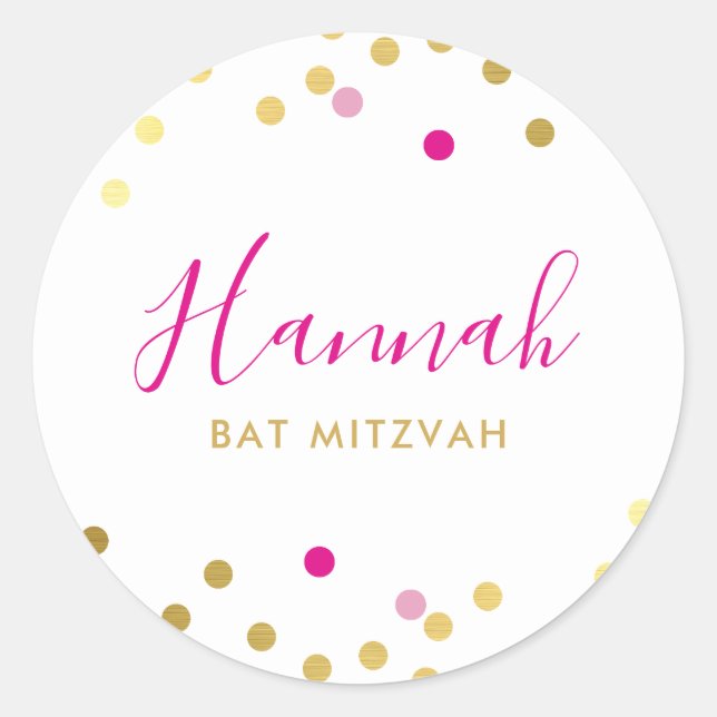 BAT MITZVAH pretty glam confetti spot gold pink Classic Round Sticker (Front)
