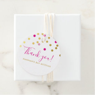 BAT MITZVAH pretty glam confetti spot gold pink Favour Tags