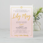 BAT MITZVAH pretty script pale pink ombre gold<br><div class="desc">by kat massard >> WWW.SIMPLYSWEETPAPERIE.COM<<< Features real shiny gold foil for the names and other details. Love the design, but would like to see some changes - another colour scheme, product, add a photo or adapted for a different occasion - no worries simply contact me, kat@simplysweetPAPERIE.com - I am happy...</div>