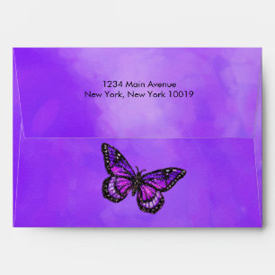 Bat Mitzvah Purple Glitter Butterfly Watercolor Envelope