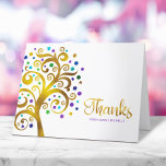 Bat Mitzvah Purple Gold Foil Tree of Life Modern<br><div class="desc">Make sure your favourite Bat Mitzvah shows her appreciation to all who supported her milestone event! Send out this sophisticated, personalised thank you card! This graphic faux gold foil tree with sparkly turquoise, teal, purple and blue Star of David and dot “leaves” overlays a white background. Personalise the custom text...</div>