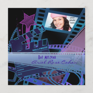 Bat Mitzvah Purple Photo Hollywood Star Invitation