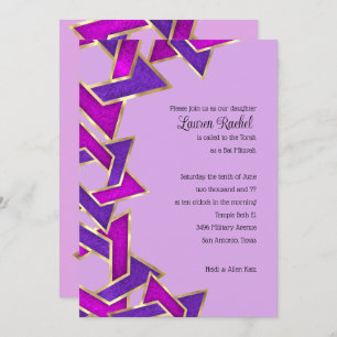 Bat Mitzvah Purple Pink Star of David Invitat Invitation