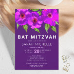 Bat Mitzvah Purple Pink Watercolor Floral Modern Invitation<br><div class="desc">Be proud, rejoice and showcase this milestone of your favourite Bat Mitzvah with this sophisticated, personalised invitation! A chic, stunning, purple pink floral watercolor with modern san serif type overlays a dark purple plum background. Personalise the custom text with your Bat Mitzvah’s name, date, and venue information. Guaranteed to add...</div>