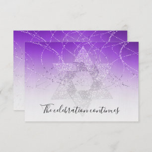 Bat Mitzvah Purple Star Glittery After Party Card