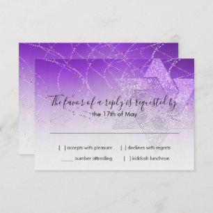 Bat Mitzvah Purple Star Glittery RSVP Card