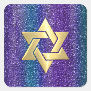 Bat Mitzvah Purple Teal Glittery Stripes Any Colou Square Sticker