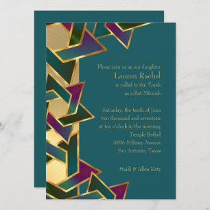 Bat Mitzvah Purple Teal Star of David on Any Colou Invitation