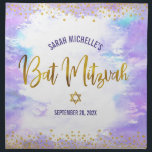 Bat Mitzvah Purple Watercolor Gold Challah Cover Napkin<br><div class="desc">Here’s a great addition to your Bat Mitzvah festivity. Celebrate with this stunning, modern, stylish personalised challah cover cloth napkin to add to her special day. Sparkly, faux gold foil calligraphy script and glitter dots overlay a soft purple watercolor background. Personalise the custom text with your Bat Mitzvah’s name and...</div>