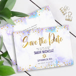 Bat Mitzvah Purple Watercolor Gold Script Girly Save The Date<br><div class="desc">Make sure all your friends and relatives will be able to celebrate your daughter’s milestone Bat Mitzvah! Send out this stunning, modern, sparkly gold faux foil and glitter dots and typography script against a soft purple watercolor background, personalised “Save the Date” announcement card. Your custom message and additional gold dots...</div>