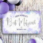 Bat Mitzvah Purple Watercolor Silver Foil Script Banner<br><div class="desc">Be proud, rejoice and showcase this milestone of your favourite Bat Mitzvah! Hang up this stunning, modern, stylish, personalised banner to add to her special day. Sparkly, silver faux foil calligraphy script and glitter dots overlay a soft purple watercolor background. Personalise the custom text with your Bat Mitzvah’s name and...</div>