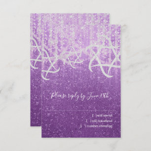 Bat Mitzvah  Purple White Extra Sparkly RSVP Card