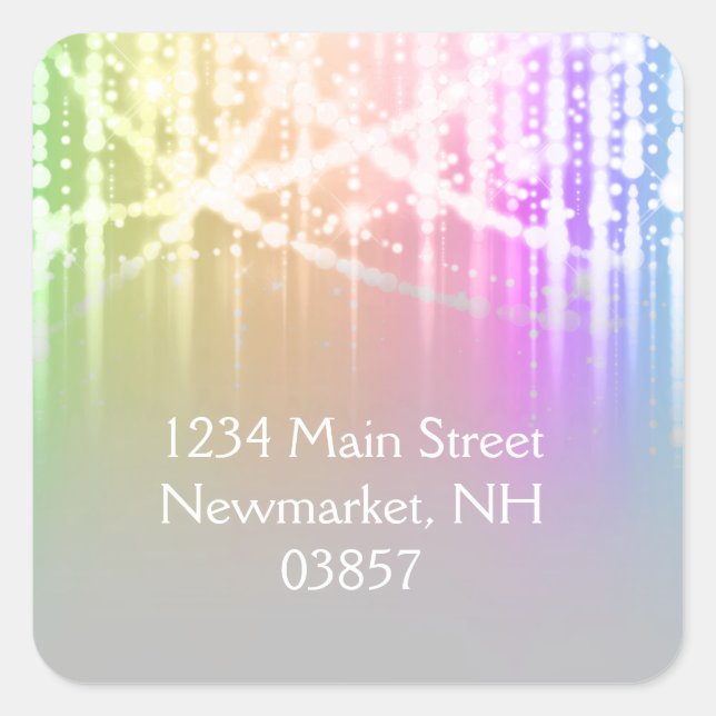 Bat Mitzvah Rainbow Sparkly Lights Square Sticker (Front)