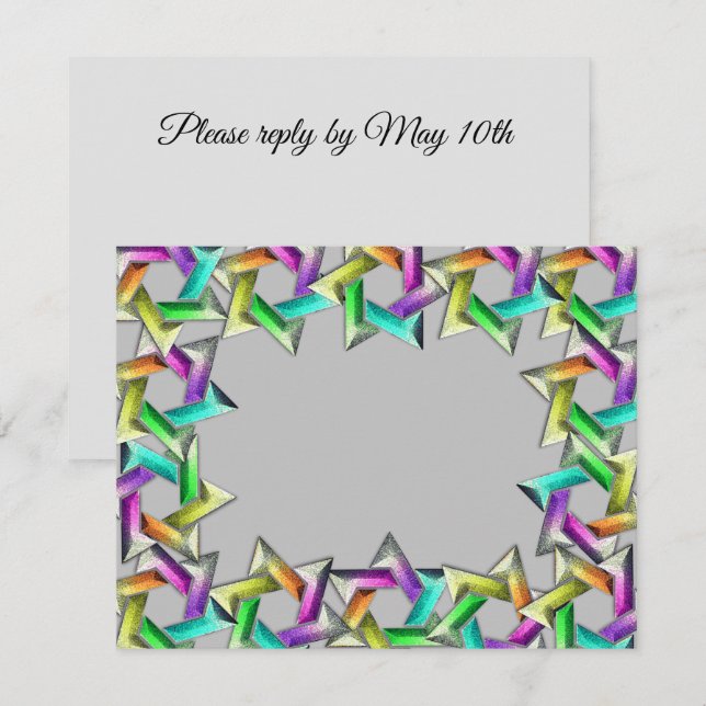 Bat Mitzvah Rainbow Star Any Colour RSVP Card (Front/Back)