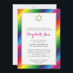 BAT MITZVAH rainbow stripe pattern gold glitter Invitation<br><div class="desc">NOTE - the glittery gold effect is a printed pictureA bold and bright rainbow striped design for your child's BAT MITZVAH INVITATIONS. Wow your friends and family with this little number ;D Setup as a template it is simple for you to add your own details, add your photo or hit...</div>