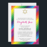 BAT MITZVAH rainbow stripe pattern gold glitter Invitation<br><div class="desc">NOTE - the glittery gold effect is a printed pictureA bold and bright rainbow striped design for your child's BAT MITZVAH INVITATIONS. Wow your friends and family with this little number ;D Setup as a template it is simple for you to add your own details, add your photo or hit...</div>