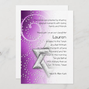 Bat Mitzvah Raspberry Shimmer Star of David Invitation