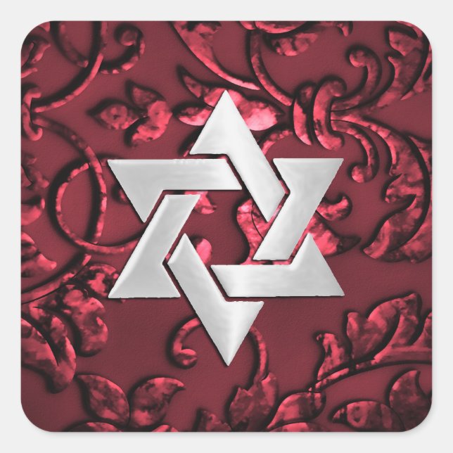 Bat Mitzvah Red Damask Square Sticker (Front)