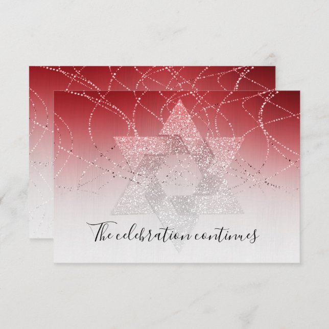 Bat Mitzvah Red Star of David Glittery After Party Invitation (Front/Back)