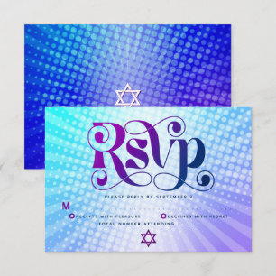 Bat Mitzvah Retro Boho Blue Purple Gradient Bold RSVP Card